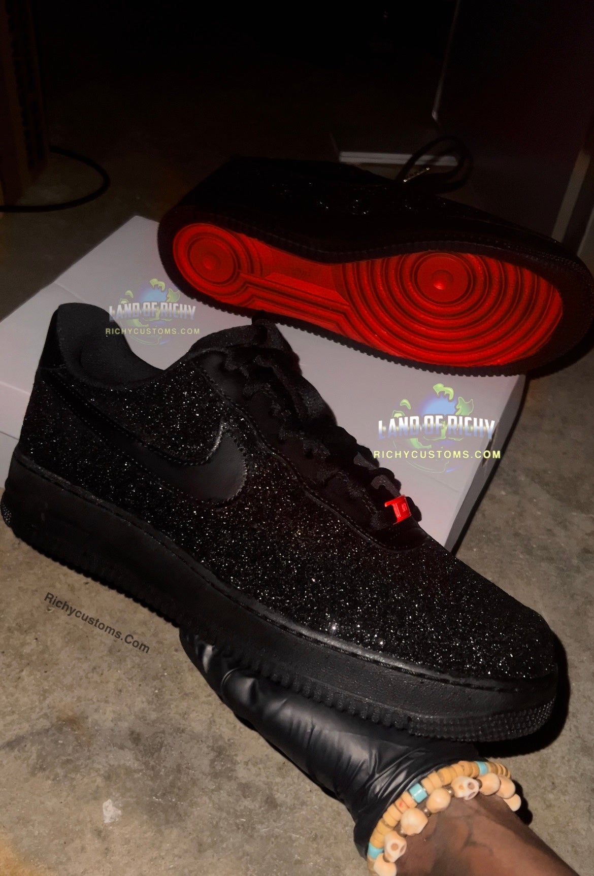 Sparkz BLK Glitter AF1 W/ Red Bottom🖤❤️