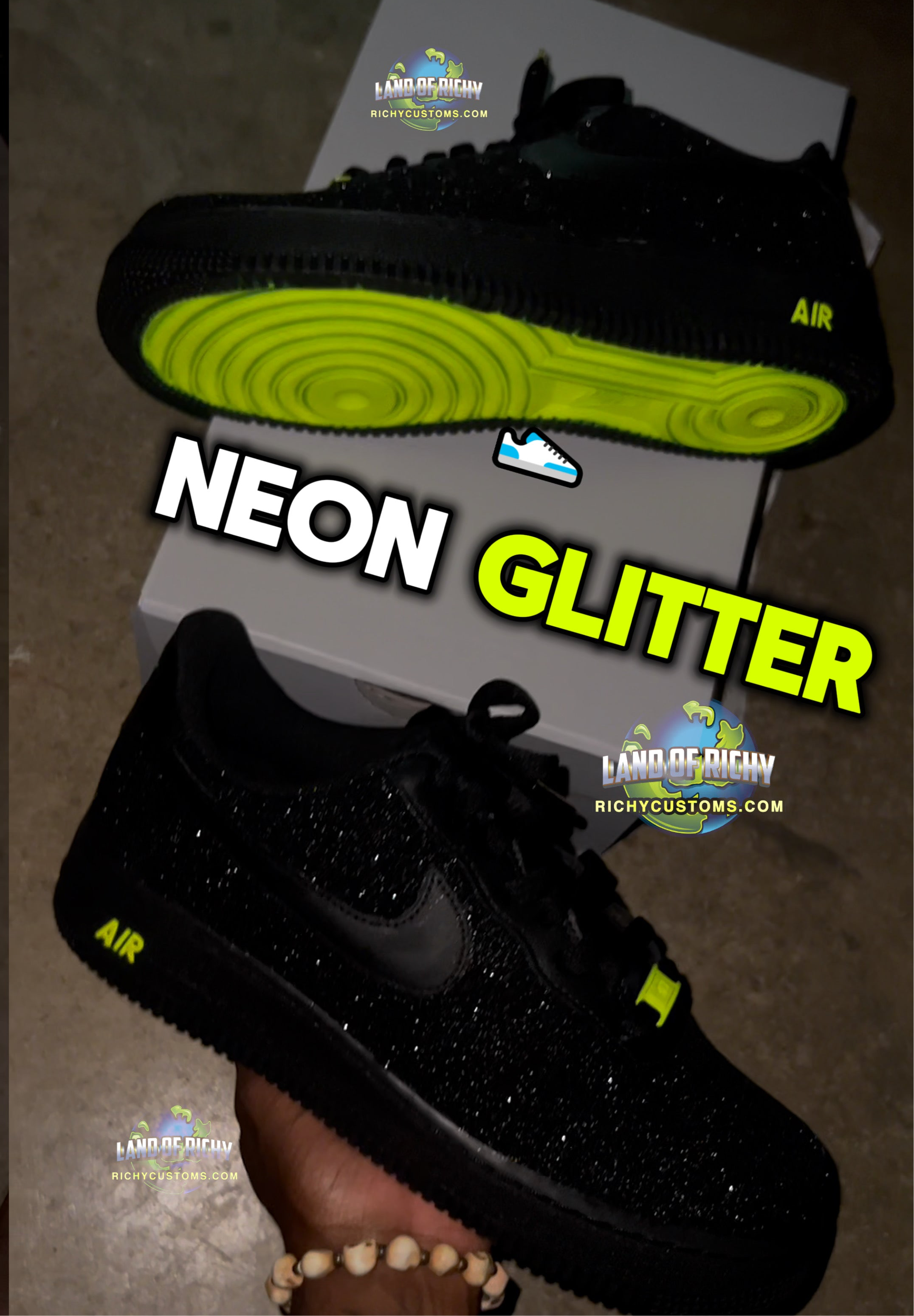 Sparkz VOLT BLK Glitter AF1 W/ Neon Bottom