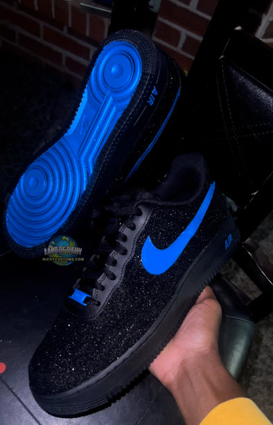 Blue Check BLK Glitter AF1 W/ Blue Bottom💙💙