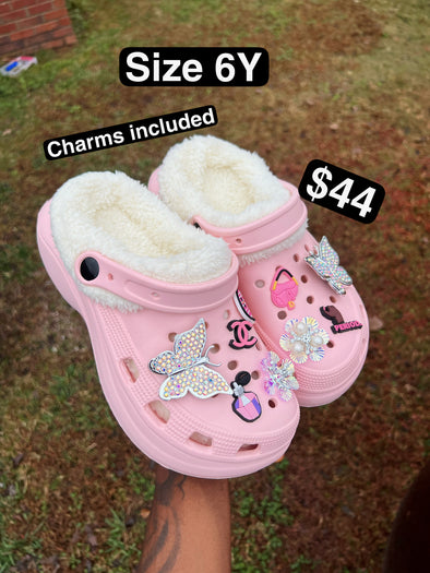 #Richy100 Size 6Y PINK🌸🧸 "Cozy" Clog Slippers + Charms