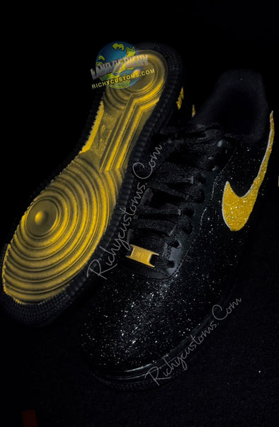 Gold Glitter Check BLK AF1 W/ Gold Bottom🖤💛